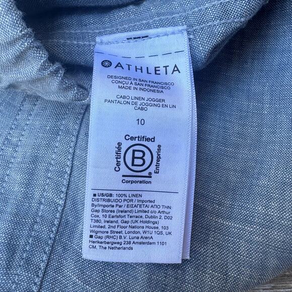 Athlet Cabo Linen Pants Sz 10 Light Blue Chambray Pull On Jogger Lightweight - Picture 9 of 12